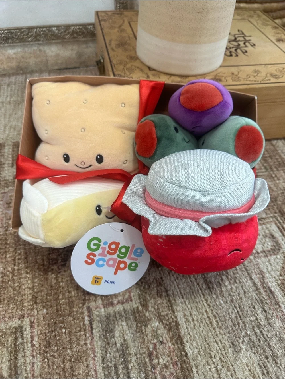 New GiggleScape Children’s Charcuterie Box 4 Plush Cheese, Olives, Jam, Crackers